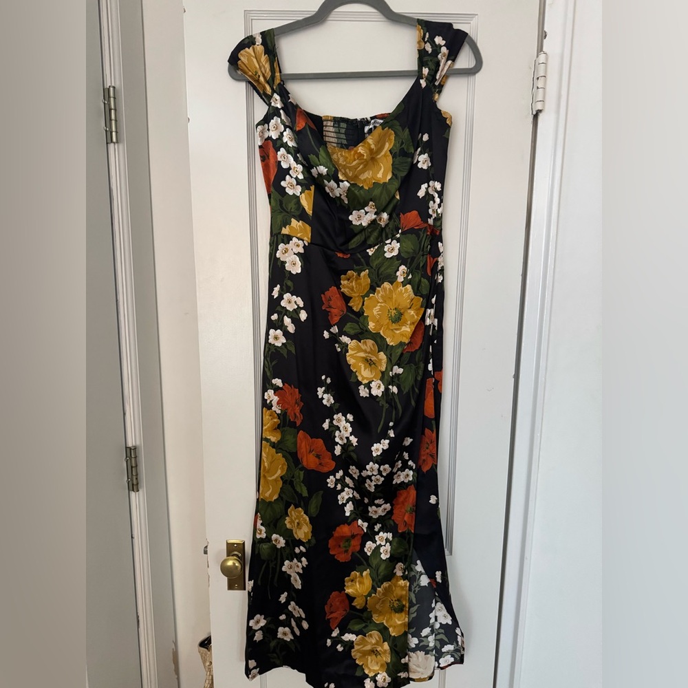 Reformation Silk Floral Black Dress